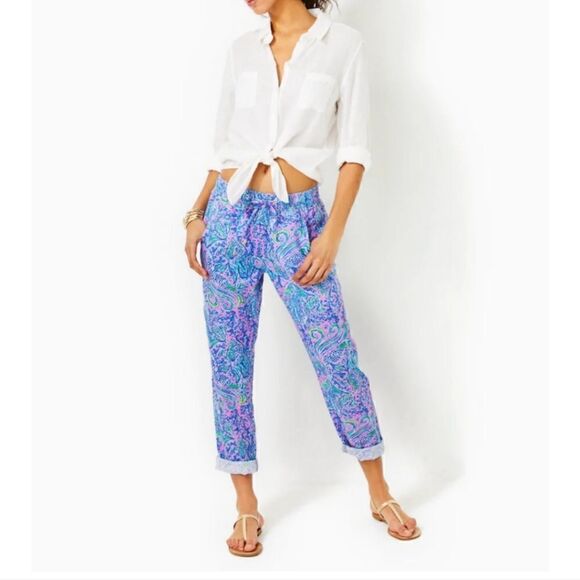 Lilly Pulitzer Taron Linen Pants Lilac Rose We Mermaid It Size XS - Picture 3 of 10